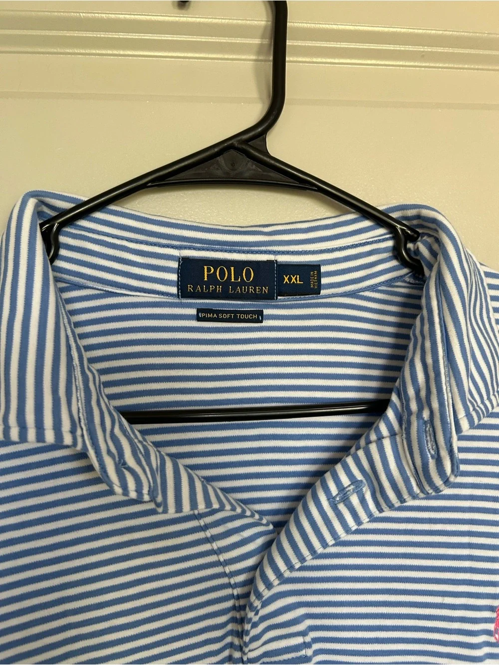 Polo Ralph Lauren Men’s Blue & White Striped Pima Soft Touch Polo